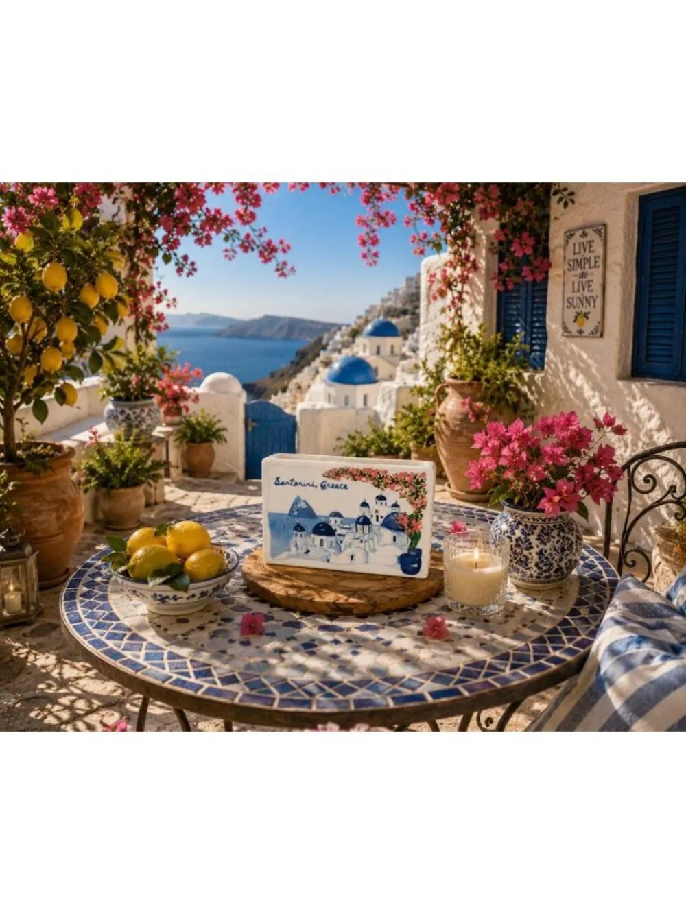 New Portfolio Santorini Greece Postcard Lemon Coastal Travel Candle Room Decor